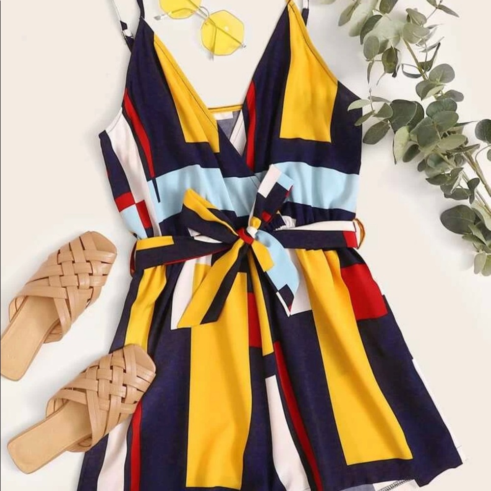 Color block Spaghetti strapped romper with shorts!